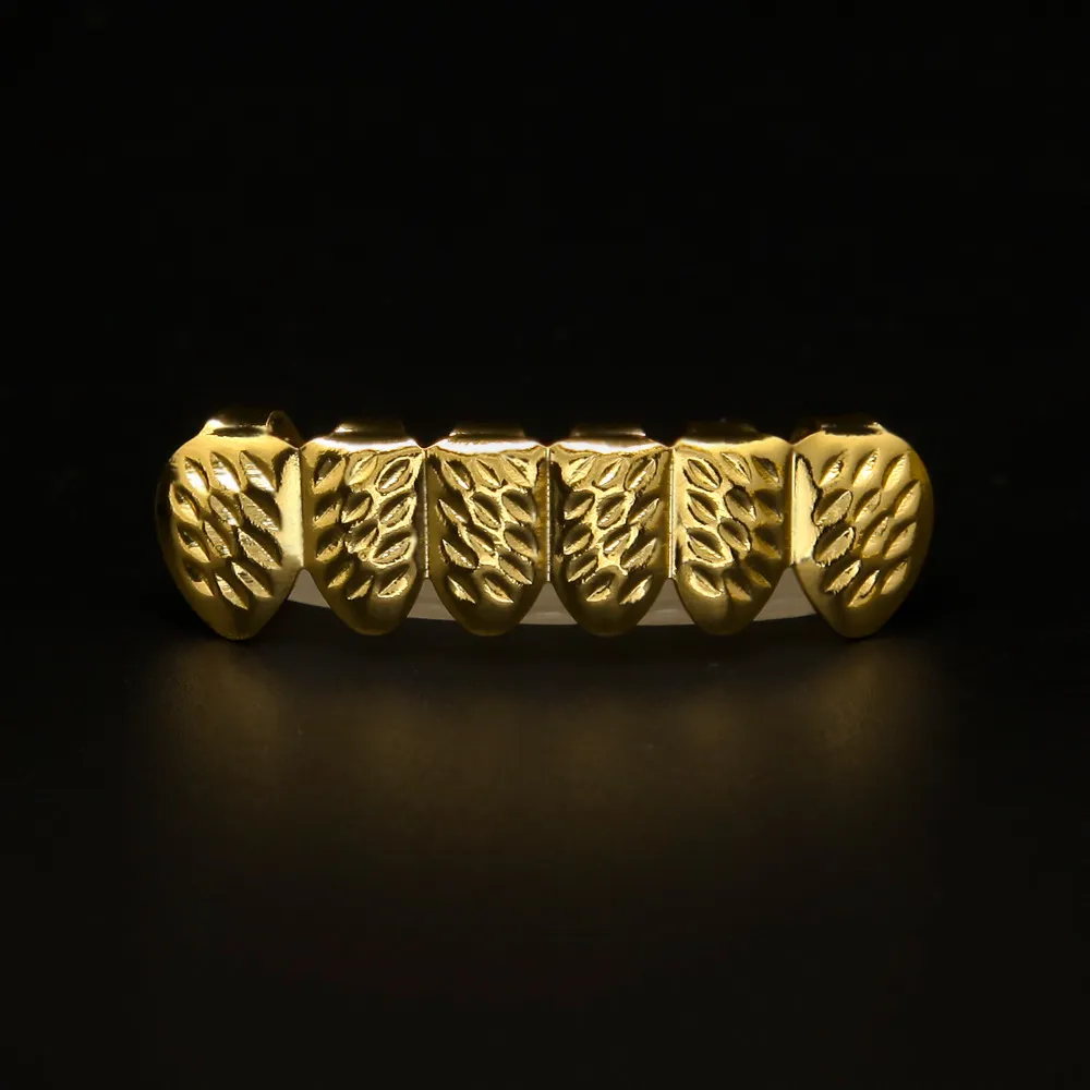 Bio Copper Gold Plated Hip Hop Bling Jewelry Teeth Grillz Caps Top & Bottom Golden Grill Set Tooth Socket Hallowmas_voghion.com