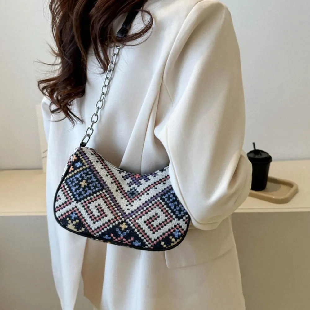 Embroidery Ethnic Style Canvas Fashion Handbag Print Printing Shoulder Bag Large Capacity Portable Shopping_voghion.com
