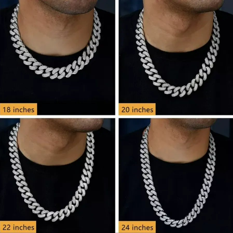 Passa il tester del diamante Iced Out Vvs Moissanite Sterling Sier Catena a maglie cubane da 10 mm_voghion.com
