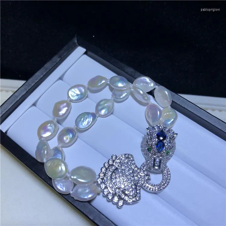 Link Bracciale Leopard Design Chiusura Keshi Bracciale Perle Naturali Acqua Dolce Doppio Filo Gioielli Moda Fidanzata_voghion.com