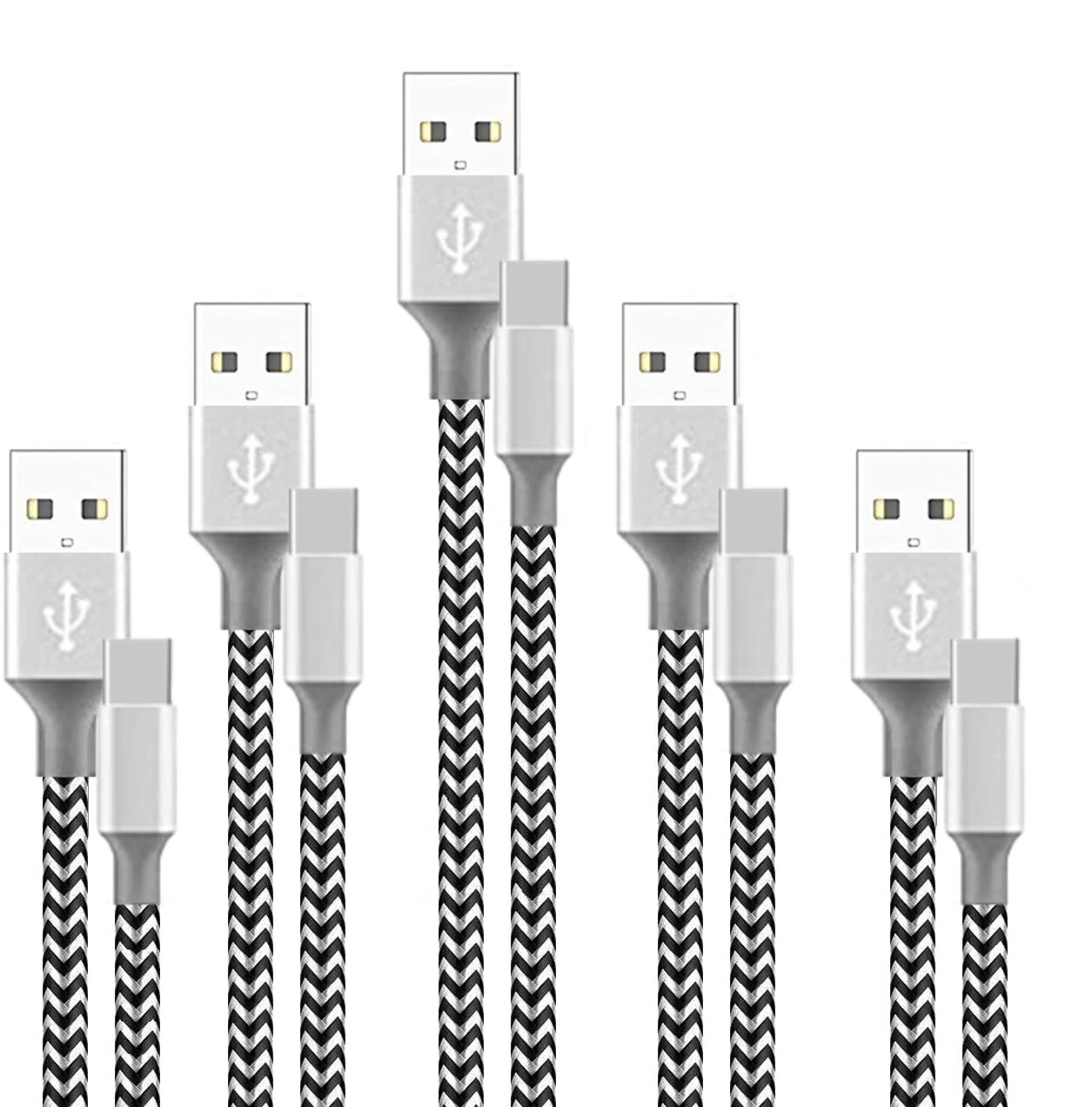 5-Pack 3/6/10 Feet USB To Type-C Cable Fast Charger Charging Data Sync Cord_voghion.com