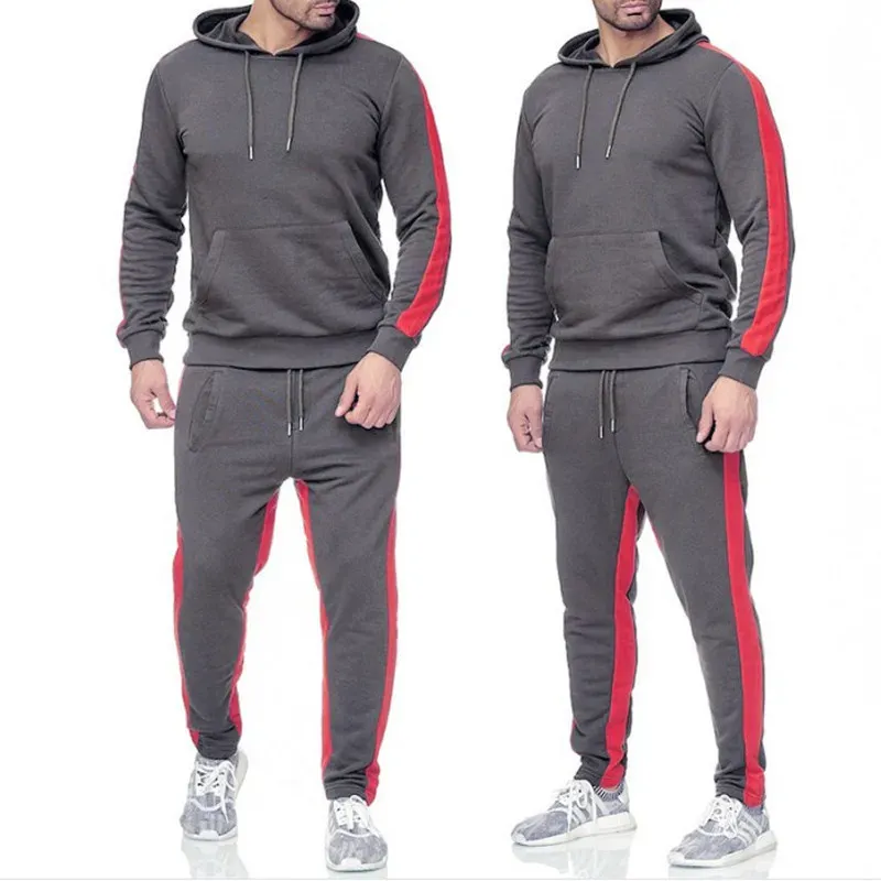 Männer Tracuits Gestreift Sweatshirt Faarfblockéierend Kapuzen Sportskleeder 2-Stéck Set Fiess Kleeder Arrivée Cross-border_voghion.com