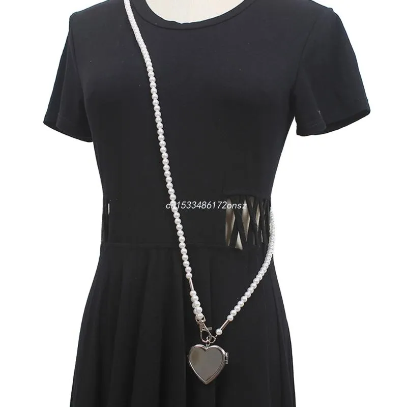 Collane con ciondolo Collana lunga alla moda con grande specchio a forma di cuore Donna 2023 Dichiarazione Perla Catena a tracolla Personalità_voghion.com