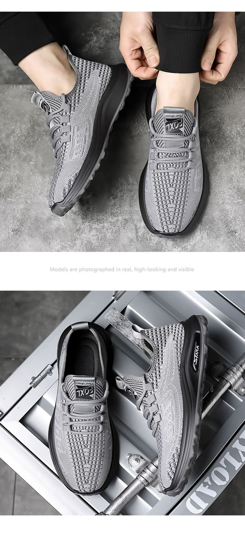 2024 Neue Sommer atmungsaktive Mesh Flyknit Laufschuhe mit weicher Sohle Trendy Sport Herren Freizeitschuhe_voghion.com