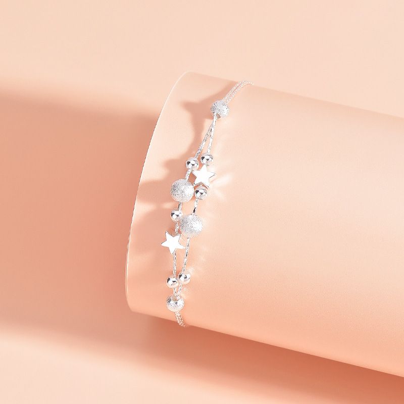 Bracciale Planet da donna, edizione coreana, temperamento, moda studentesca, perline rotonde, doppio strato, decorazione a mano, argento_voghion.com