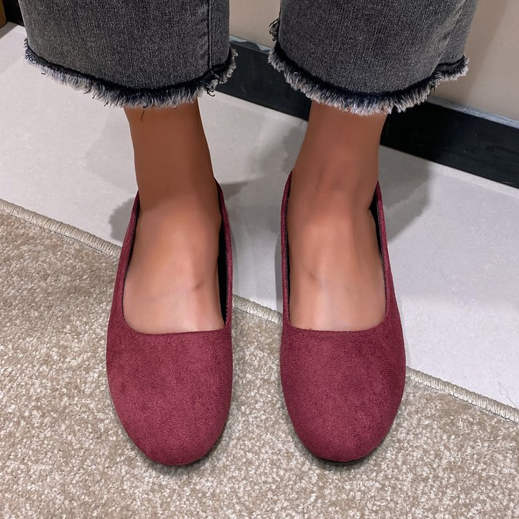 large Size Women's Shallow-mouth Shoes New Comfortable Flat-soled Suede Slip-on Women's Shoes In Stock_voghion.com