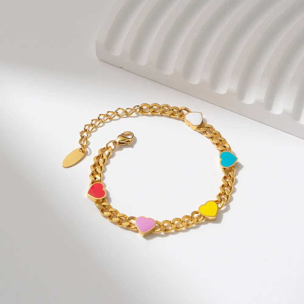 Bracciale a catena con ciondolo a cuore smaltato in titanio donna_voghion.com