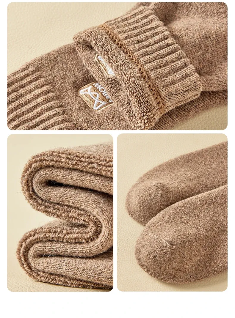 MiiOW Merino Wool Mens Inverno Spessi Freddi Resistenti Cashmere Lunghi Stivali da Neve Retro Marrone Calzini Asciugamano Caldi 241206_voghion.com