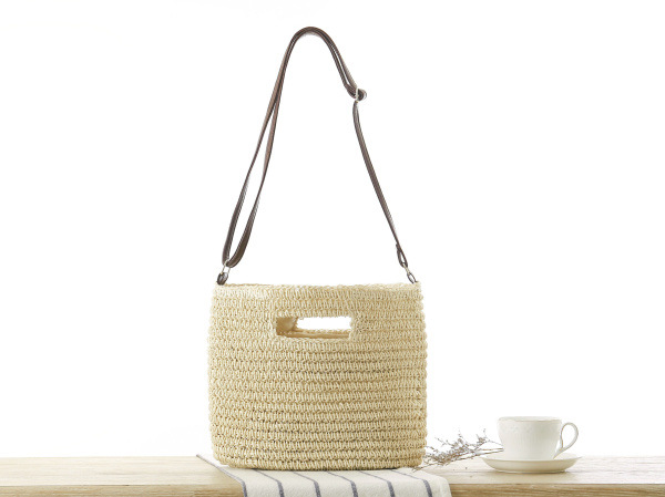 Borsa da spiaggia in stile pastorale con tracolla singola in paglia da donna_voghion.com