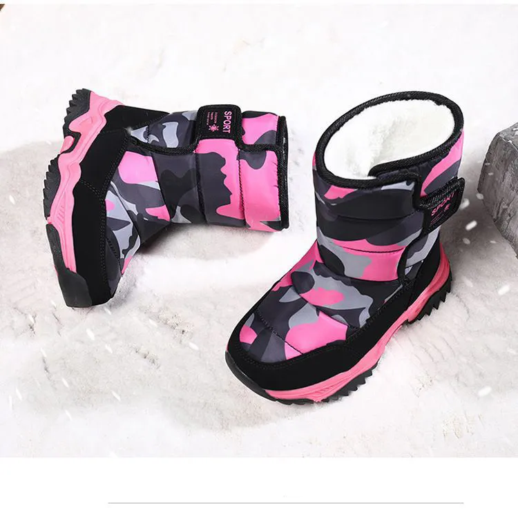 Winter Kids Plush Waterproof Fabric Non-Slip Girls Boys Rubber Sole Toddler Snow Fashion Warm Cutefeet Children Outdoor_voghion.com