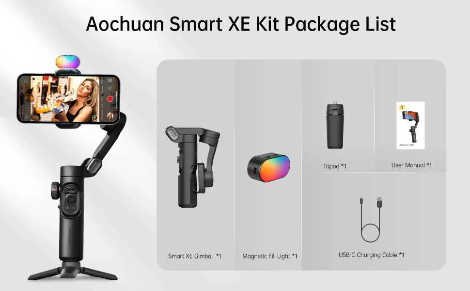AOCHUAN Smart XE Kit Gimbal Stabilizer For Smartphone IPhone Video Recording Magnetic Fill Light 3-Axis Foldable Android_voghion.com