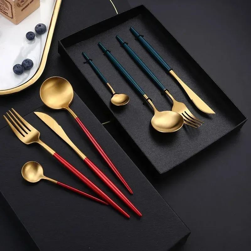 Vajilla dorada, vajilla de acero inoxidable con espejo, cubiertos de cocina, cuchillos, tenedores y cucharas, cubiertos para bodas y restaurantes._voghion.com