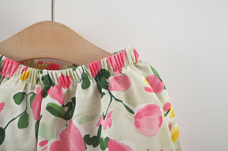 Infant Girl Clothes Set Flower Printed Bow Top+Cotton Shorts Summer Comfortable Kids Clothes_voghion.com
