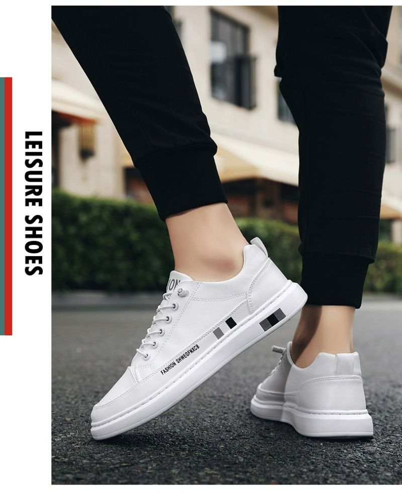 Casual For Men Autumn New Flat Breathable Fashion Lace Up Running White Leather Sneakers Male Students Walking Shoes_desvips.com