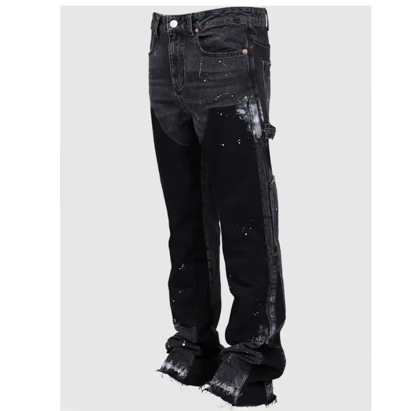 Ανδρικά τζιν Εργασιακά Stretch Patch Denim Stacked Flare παντελόνια_voghion.com