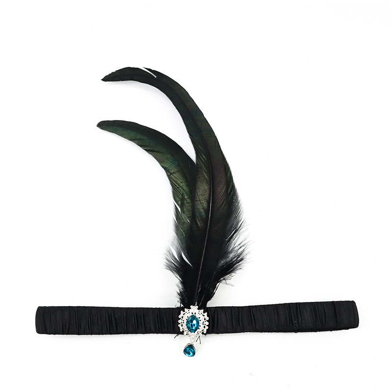 Festa di Halloween per single con accessori per capelli neri Fascia per capelli con piume a sfera Gatsby degli anni '20_voghion.com