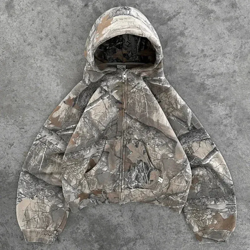 Hip Hop Street Clothing Zipper Women Camo Pattern Hoodie Y2K Haruku Men and Sports Shirt Fashion Casual Top 240619_voghion.com