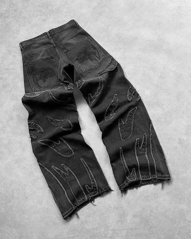 Baggy Jeans voor Heren Y2k Hip Hop Distressed Retro Zwarte Broek Oversized Borduurwerk Haruku Gothic Wijde Pijpen Broek_voghion.com