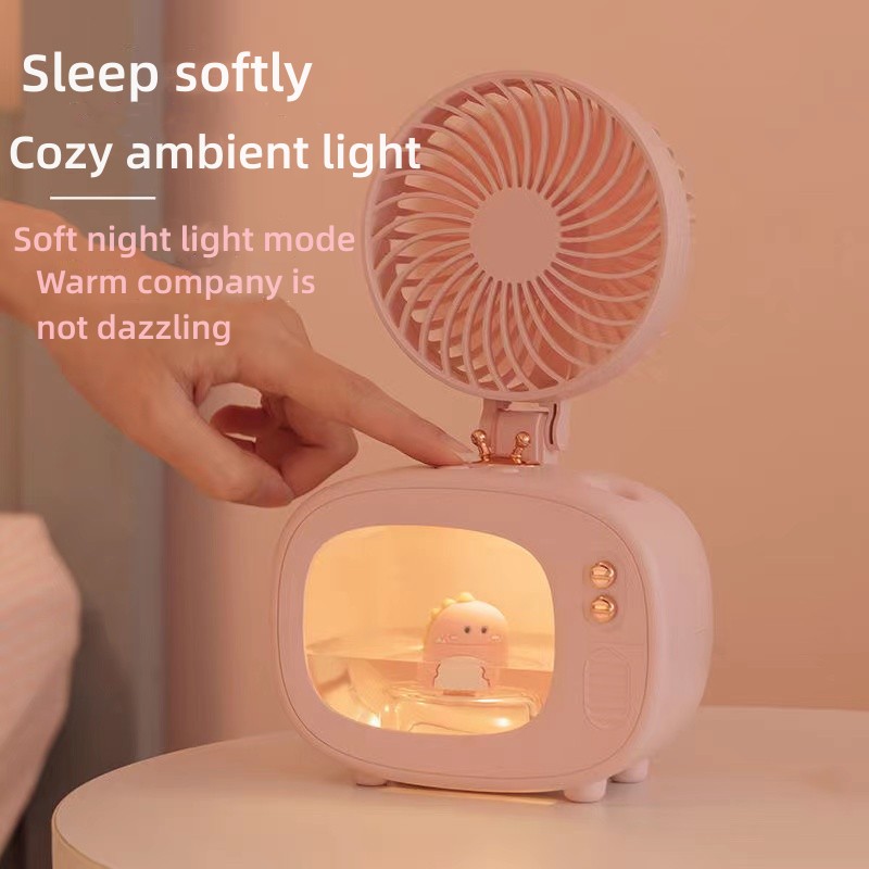 New TV Desktop Fan Creative Spray Fan Small Portable Humidification Refrigeration USB Rechargeable Silent Gale Battery Operated_voghion.com