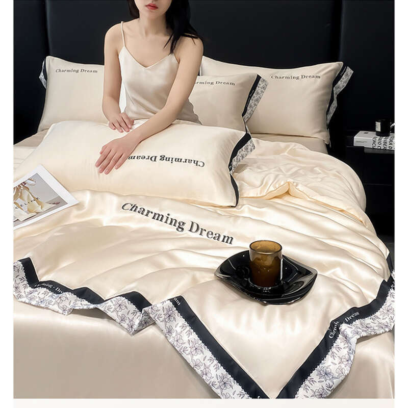 mother And Baby Grade Washed Ice Silk Embroidery Wide Edge Four-piece Set, Summer Cool Feeling Quilt_voghion.com