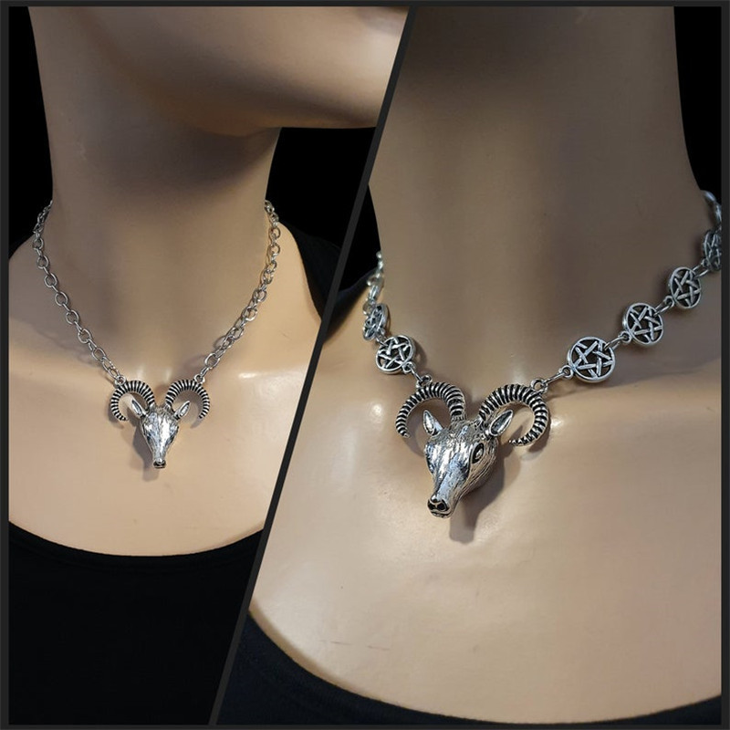 Necklaces Goat head and five-pointed star stranglehold necklace_voghion.com