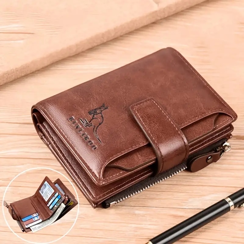 Porte-monnaie en cuir PU pour hommes, blocage RFID, fermeture éclair, porte-cartes de visite, sac d'argent, portefeuille masculin