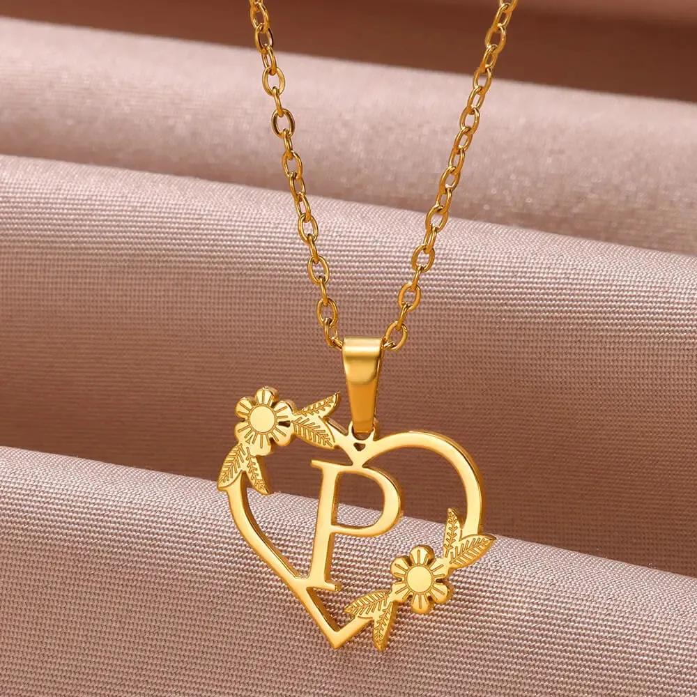 Anhänger Halsketten AZ Edelstahl Schmuck Initiale Herzanhänger geeignet für Frauen Liebeskette Anfangsbuchstabe_voghion.com