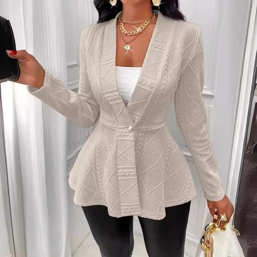 Veste à manches longues pour femmes, vêtements décontractés, texture, bouton unique, col de fruit vert, nouvelle collection