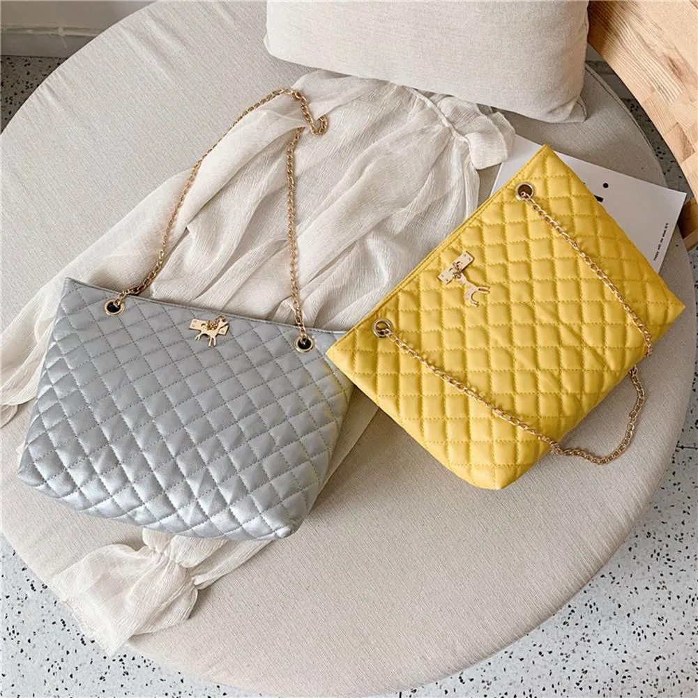 Classic Dia Lattice Handbag Fashion Women Large Capacity Top-handle Bags Pure Color Thin Chain Shoulder Crossbody Bag_voghion.com