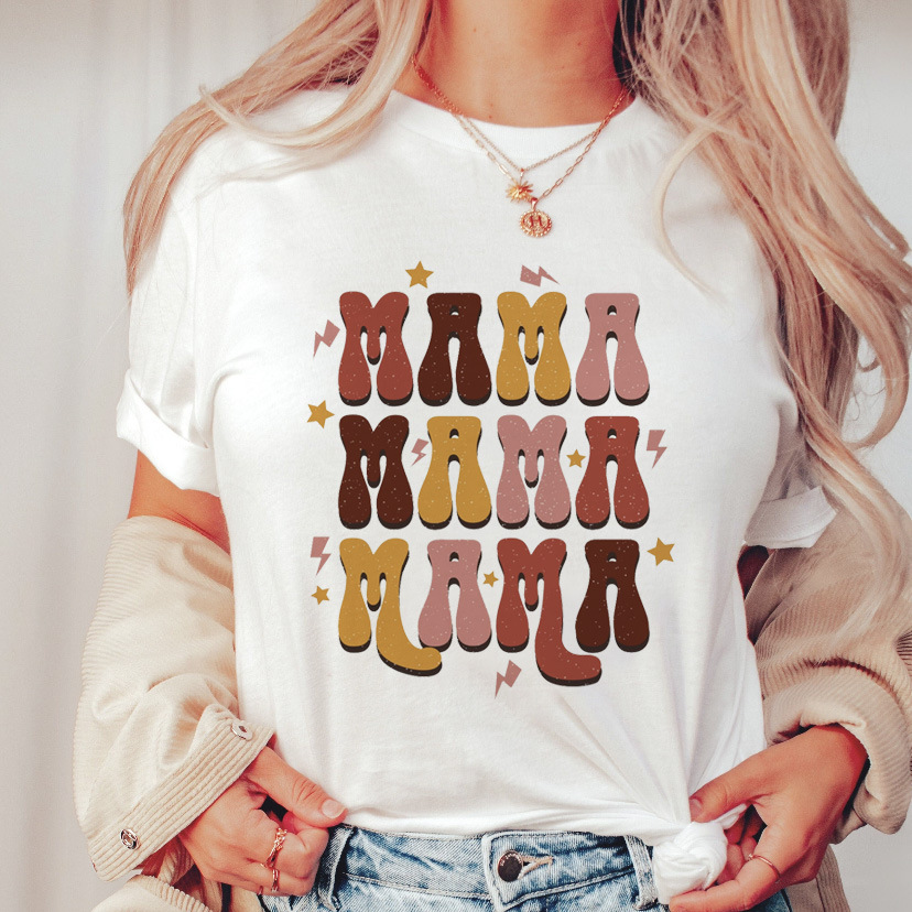 Women's trend mama Mother's Day pattern print round neck short-sleeved T-shirt women's top_voghion.com