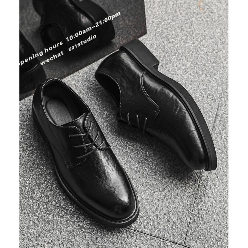Nové business casual šaty s vrstvou hovězí kůže, pohodlné černé, svatební, pánské malé kožené boty_voghion.com