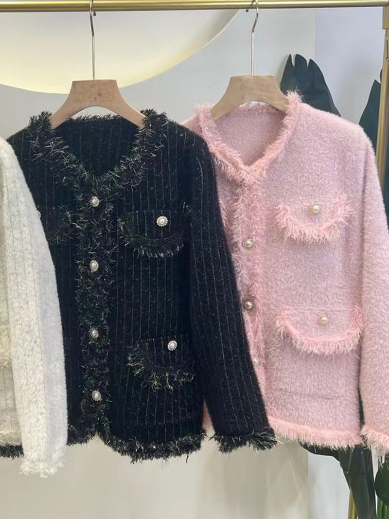 Damenbekleidung Nerzfleece-Pulloverjacke Herbst Winter lockerer kleiner Duftstil weich und klebrig Temperament_voghion.com