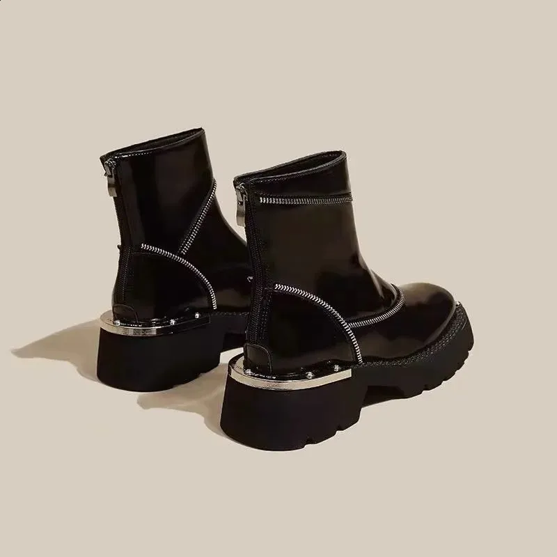 Schuhe für Damen Hochwertige schwarze Damenstiefel Street Fashion runde Zehenpartie Damen rutschfeste Thicoled Gothic 240723_voghion.com