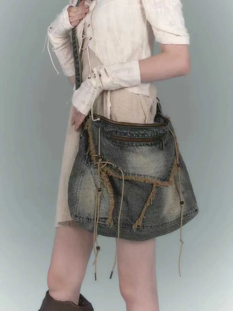 Washed Denim Jeans Casual Totes For Women Shoulder Bags Soft Student Large Capacity Vintage Shopping Bag Female Handbags_voghion.com