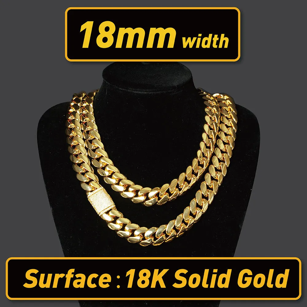 Hot selling high qualit Hip hop custom Stainless steel Never fade gold 20mm miami cuban chain necklace women men_voghion.com