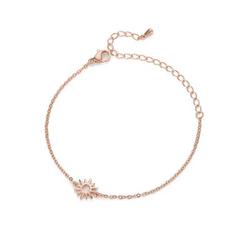 Bangle ICFTZWE Sun Hollow Bracelets For Women Stainless Steel Hand Chain Vintage Suower Anklet Boho Foot Jewelry Gift_voghion.com