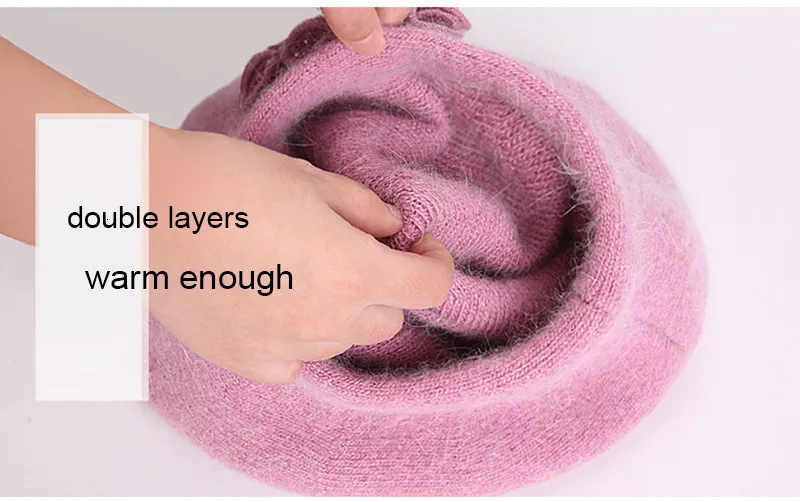 BeanieSkull Caps Beret Women Winter Hat Angora Autumn Knit Beanie Warm Thick Pearl Double Layers Snow Skiing Outdoor_voghion.com