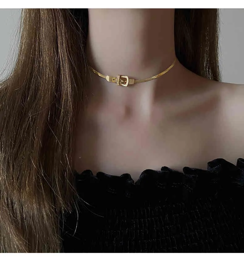 Classic Watch Buckle Shape Titanium Steel Choker Necklace for Woman Korean Fashion Jewelry Gothic Girl Sexy Clavicle_voghion.com