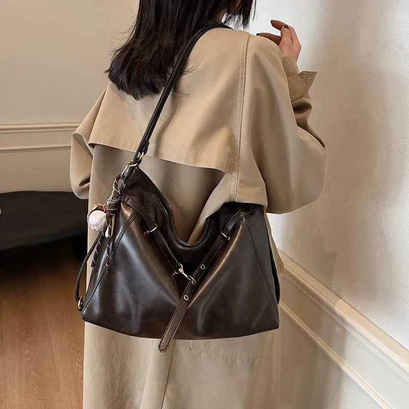 Ladies large capacity shoulder bag fashionable solid color PU casual zipper crossbody ba241216_voghion.com