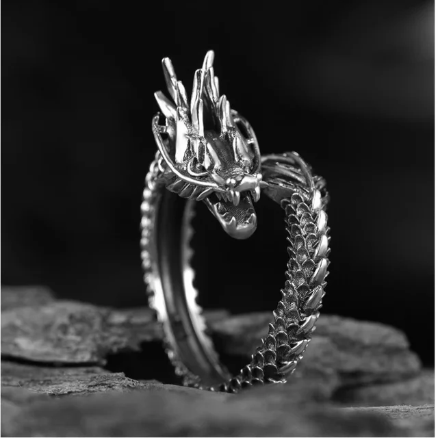 Ready Stock Vintage Drachen verstellbare Ringe für Männer Retro Gothic Tier Finger Öffnung Ring Punk Hiphop Party Modeschmuck_voghion.com