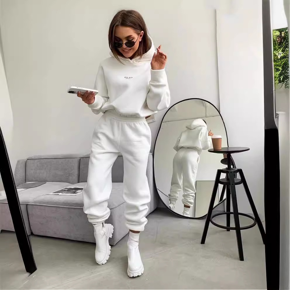 ​​Women's Fleece Hooded Sweatshirt & Casual Trousers Set - Cozy Knit Two-Piece Outfit ( , S-XL)​​