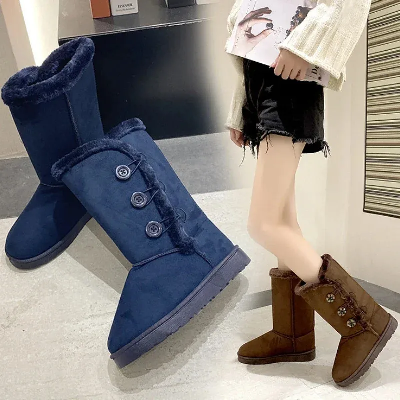 Button Snow Boots For Women Warm Winter Flat Wool Shoes_voghion.com