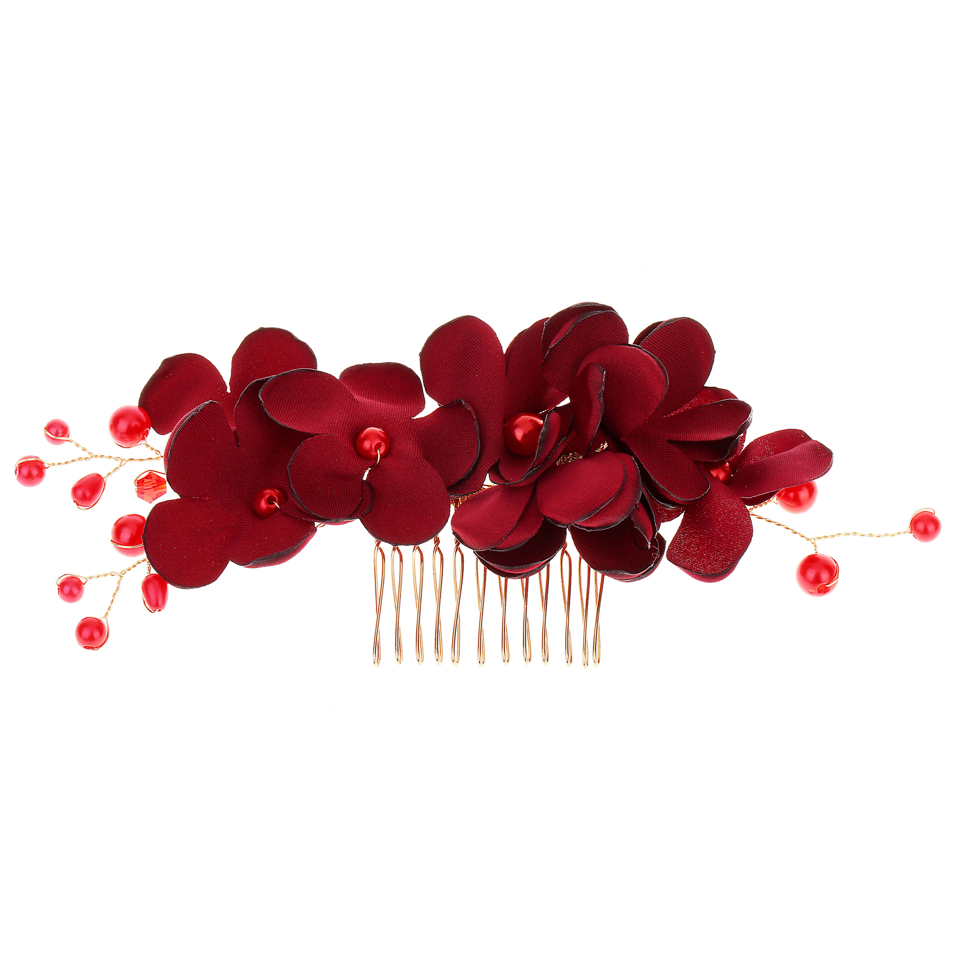 Pettine per capelli con perle in tessuto fiore rosso da sposa coreano accessori da sposa transfrontalieri copricapo accessori per capelli lotto pettine_voghion.com