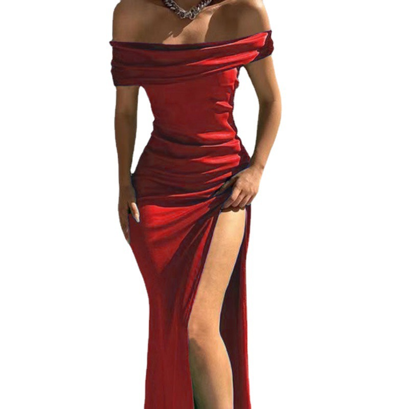Nuovo stile, tinta unita, maniche corte, lunghezza media, abito scollo dritto, abito da sera sexy_voghion.com