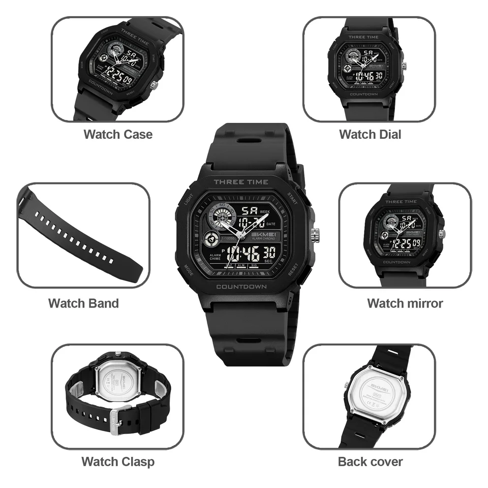Men's Square Sports Watch With Date And Week Display Quartz_voghion.com