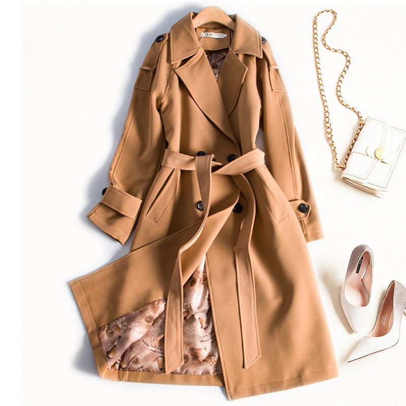 Damen Mittellanger Trenchcoat 2023 Herbst und Winter Lockere Taille Mittellanger Slim Fit Temperament Trenchcoat 8525_voghion.com