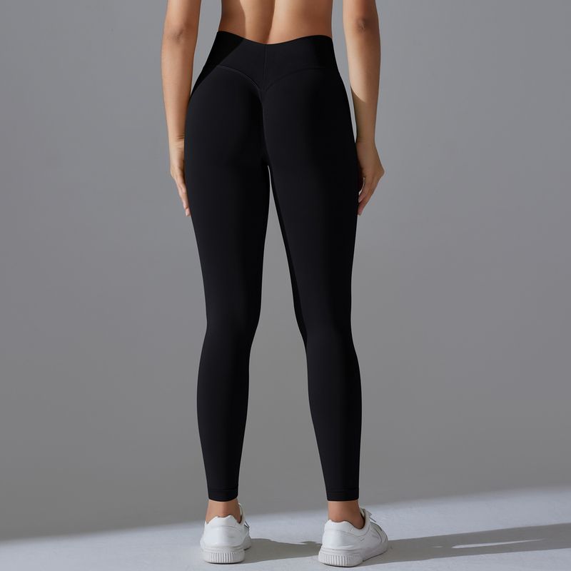 Seamless Knitted Solid Color Tight High Waist Peach Hip V-Waist Yoga Sports Running Fiess Pants_voghion.com