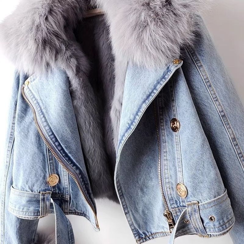 Chaqueta vaquera corta de fiesta para mujer con pelo de zorro y conejo_voghion.com