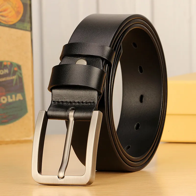 Gürtel für Herren, echtes Lederband, Dornschließe aus Legierung, lässiger Herrengürtel für Jeans, Kummerbund, Ceinture Homme 23063005542_voghion.com