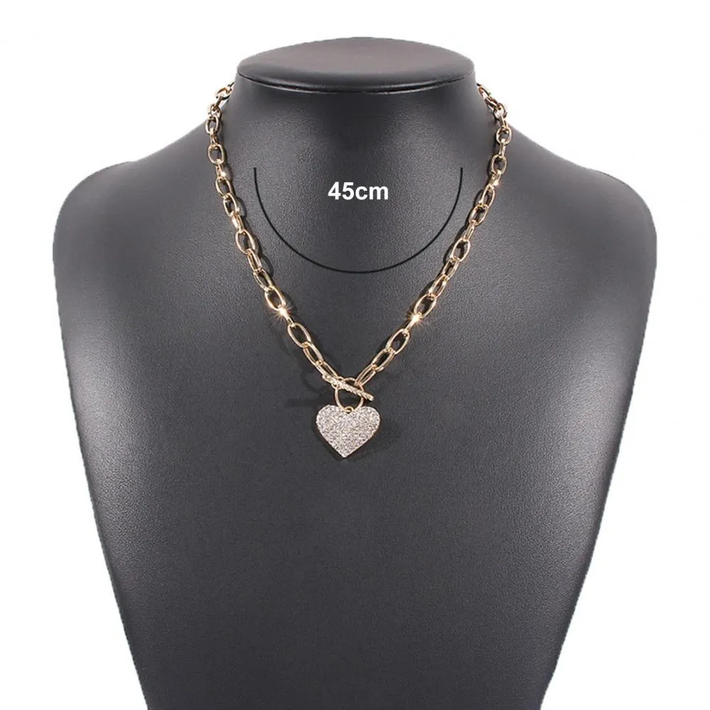 Catene Collana Stile Punk Con Pendente A Cuore Con Strass Squisita Catena Di Metallo Gioiello Regalo Per Un Look Dichiarativo_voghion.com